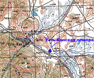 Карта расположения Усть-Канской пещеры.