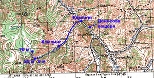 Карта расположения Денисовой пещеры и Шинокских водопадов.