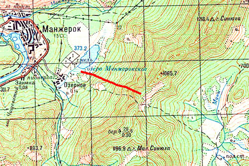 Карта расположжения подъемника возле озера Манжерок.
