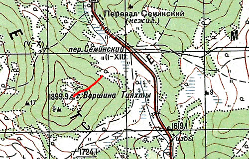 Карта района Вершины Тияхты.