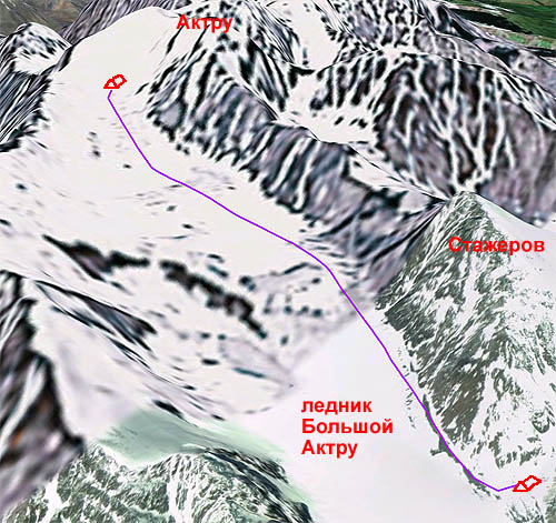 Карта пройденного пути в Актру 05 мая. 